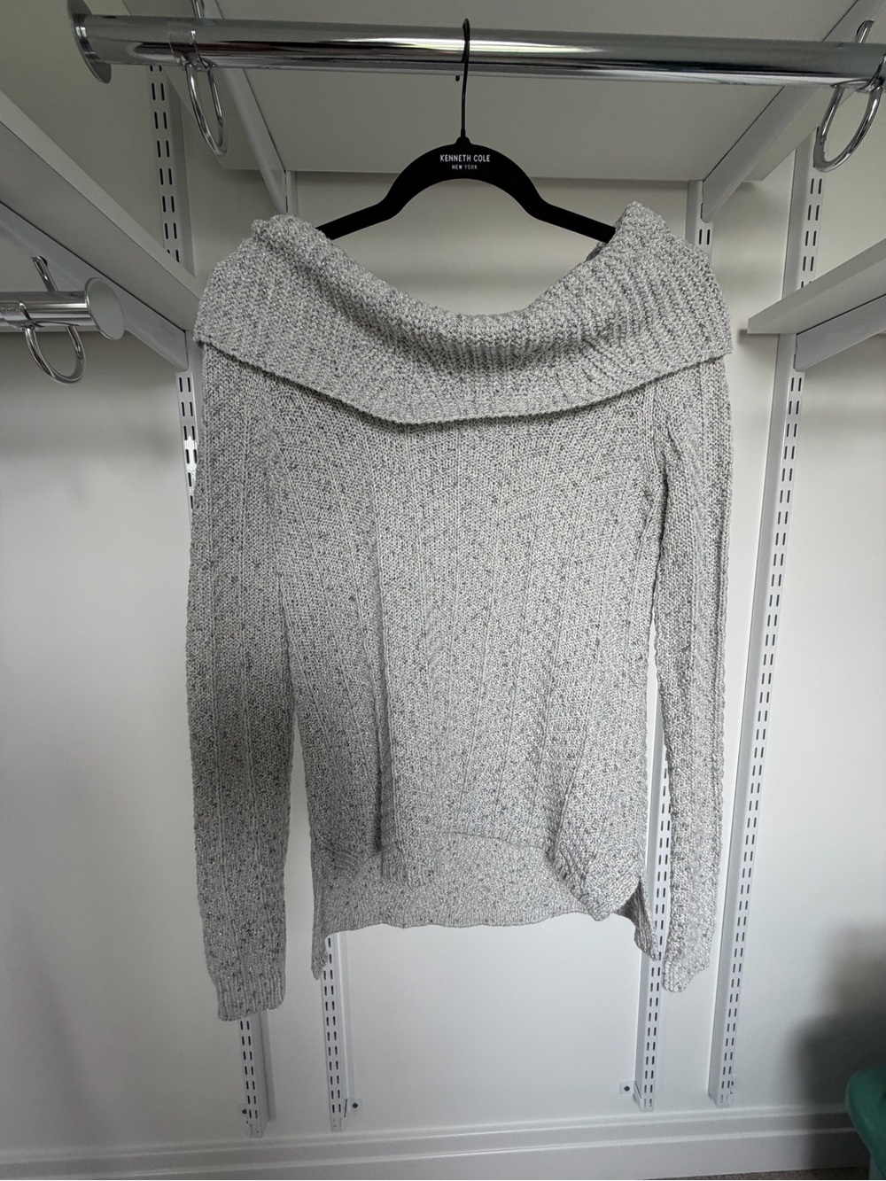 White House Black Market Light Gray Off-Shoulder Knit Sweater